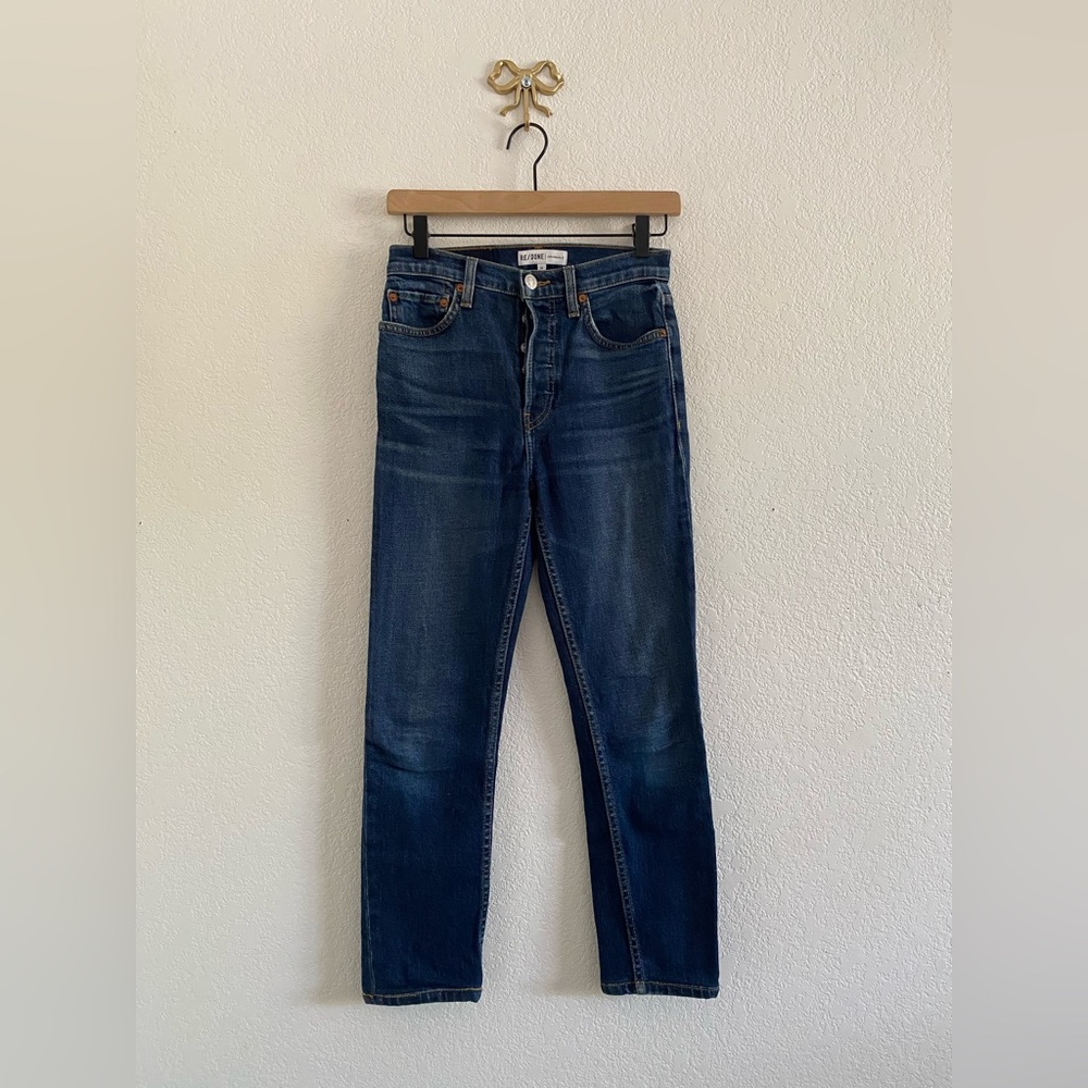 RE/DONE High Rise Ankle Crop Jeans Button Fly Women’s Size 24 Denim Blue